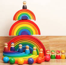 Bloques de arcoíris de madera para niños, muñecos de bolas de madera, bloques de apilamiento de construcción de arcoíris, juguete educativo Montessori de Color 2024 - compra barato