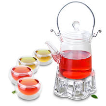 Tetera de vidrio resistente al calor con mango de acero inoxidable, juego de té E-350ml, 4 tazas, calentador, 1 ud. 2024 - compra barato