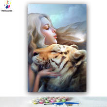 Imágenes de colores por números para manualidades, con colores, Tigre y belleza, ilustración, dibujo, pintura, hogar enmarcado 2024 - compra barato