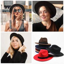 Sombrero Vintage de lana para mujer, sombrero clásico de fieltro de Color sólido, ala ancha, gorra plana de Jazz, invierno y otoño, 2021 2024 - compra barato