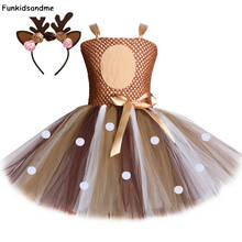 Платье-пачка с оленем для девочек; Детские платья на день рождения для девочек; Рождественский костюм на Хэллоуин; Костюм с оленем и повязкой на голову 2024 - купить недорого