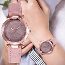 Relógio feminino de marca top, com strass, céu estrelado, couro, quartzo, relógio de pulso 2024 - compre barato