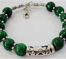 Бесплатная доставка красивый браслет ручной работы тибетский серебристый зеленый браслет 7,5 ~ 8 дюймов 2024 - купить недорого