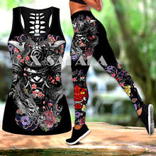 Samurai Tattoo Art Legings Two Piece Yoga Set Women 3D Print Vest Hollow Out Tank Top High Waist Legging Summer Casual Sport-1 2024 - buy cheap