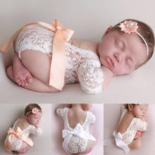 Newborn Photography Props Baby Girls Bow Clothing Princess Lace Romper Studio Shoot Clothing With Flower Headband 2024 - buy cheap