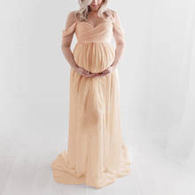 Vestido largo con hombros descubiertos para mujer, vestido de maternidad con volantes para sesión de fotos, fotografía Sexy para embarazadas 2024 - compra barato