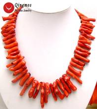 Qingmos Genuine Natural Red Coral Necklace for Women with 8*40mm Branch Shape 18" Coral Chokers Necklace Fine Jewelry nec5533 2024 - buy cheap