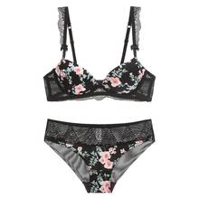 Sutiã push up com estampa floral, sutiã com alças de babados, lingerie feminina 2024 - compre barato