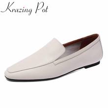 Krazing pot-zapatos planos de piel auténtica con punta cuadrada para mujer, Calzado cómodo y suave, con boca profunda, para primavera, L07 2024 - compra barato