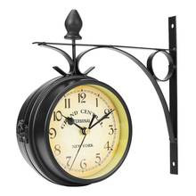 Outdoor Wall Clock Hanging Retro Double Sided Battery Powered Metal Mount Vintage Garden Coffee Bar Decoration Round Station 2024 - buy cheap