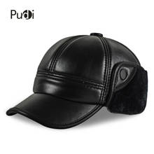 HL165 Genuine Leather Baseball Cap Hat Men's Winter Brand New Shee Skin Leather Hats Caps Black With Faux Fur Inside Earflap 2024 - buy cheap