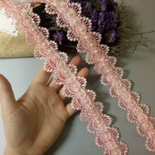1 yard Pink Pearl Beaded DIY Flower Embroidered Lace  Trim Ribbon Floral Applique Patches Wedding Dress Fabric Sewing Craft 2024 - buy cheap