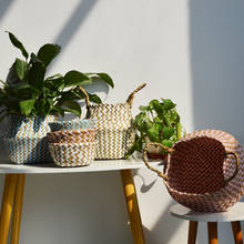 Mini maceta de almacenamiento tejida plegable, cesta colgante con asa para florero de jardín, cesta tejida 2024 - compra barato