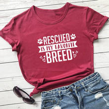 Camiseta de algodón 100% para mujer, prenda de vestir, informal, divertida, de piel, con estampado de "rescated Is My warried Breed", ideal como regalo para amantes de los perros 2024 - compra barato