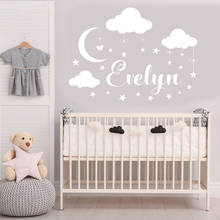 Personalized Girl Name Wall Stickers Moon Stars Vinyl Home Decor Kids Room Nurersy Cartoon Decals Custom Name Mural 2019 2024 - buy cheap
