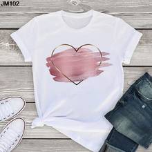 Camiseta feminina com estampa de flor, coração, casual, gola redonda, manga curta, amor, gráfico, harajuku, camisetas 2024 - compre barato