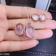 Kjjeaxcmy fine jewelry natural rosa quartzo 925 prata esterlina feminino gemstone pingente anel brincos conjunto suporte teste bonito 2024 - compre barato