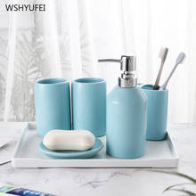 Simple ceramic bathroom accessories set macaron color soap dispenser pump bottle home couple gargle cup soap dishwashing tool 2024 - buy cheap