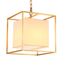 European American golden square cube copper brass LED pendant lamp light fabric square frame modern LED hanging chain light lamp 2024 - buy cheap
