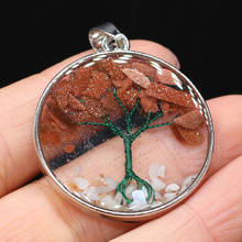 Natural Stone Round Gold Sand Gravel Tree Charm Pendant for DIY Necklace Earring  Jewelry Making For Women Jewelry Gift 33x33mm 2024 - buy cheap