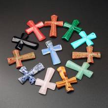 24PCS 45*33mm Cross Jewelry Pendants Natural Stone Healing Reiki Necklace Pendant Pendulum Jewelry Making For Women Men Amulet 2024 - buy cheap