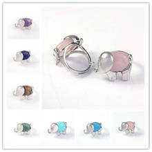 FYJS Unique Jewelry Silver Plated Elephant Shape Resizable Amethysts Stone Ring Green Aventurine Jewelry 2024 - buy cheap