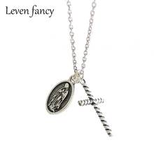 925 Sterling Silver Jewelry Vintage Retro Silver Madonna Double Pendant Necklaces Christian Spiral Cross Pendant Necklace 2024 - buy cheap
