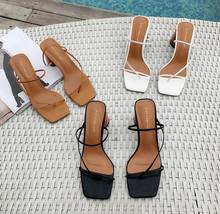 Sandalias de tacón de madera para mujer, calzado Vintage con punta cuadrada, banda estrecha, tacón alto, zapatos de verano 2024 - compra barato