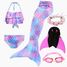 Bañador con cola de sirena para niñas, traje de baño con aleta, Bikini, vestido de baño para niñas, gafas de aleta Monofin con guirnalda 2024 - compra barato