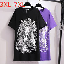 Novo 2021 verão plus size topos para mulher grande solto casual manga curta preto roxo algodão imprimir longo camiseta 4xl 5xl 6xl 7xl 2024 - compre barato