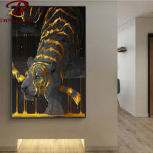 Pintura de diamante 5D Diy de Animal Art, imágenes de tigre dorado abstracto, bordado de mosaico, punto de cruz, decoración de taladro redondo, Cuadrado completo 2024 - compra barato