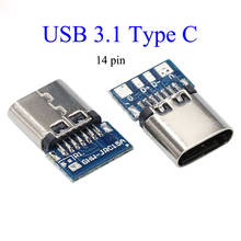 Yuxi conector usb 3.1 tipo c, tomada fêmea de 14 pinos, recetáculo com buracos pcb 180, proteção vertical 2024 - compre barato