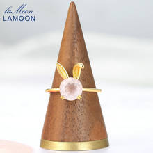 Lamoon anel de prata 925 de coelho, joia fina banhada a ouro 14k de quartzo rosa natural lmri123 2024 - compre barato