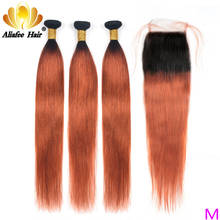 Aliafee-aplique de cabelo remy, 3 pacotes de cabelo liso com fechamento loiro laranja com fecho de cabelo malasiano, tecelagem para mulheres 2024 - compre barato