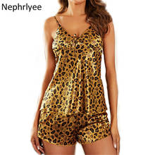 Pijama de leopardo de seda de imitación satinada para mujer, ropa de dormir Sexy, sin mangas, para el hogar, SLP001366 2024 - compra barato