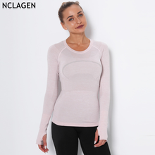 NCLAGEN Women Long Sleeved Sports Yoga T-shirt Quick-drying Round Neck Running Top Sweat-absorbing Tight Gym Workout Fitness 2024 - buy cheap