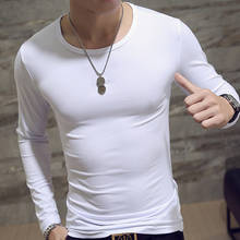 2021 Elastic Mens T-Shirt O-Neck Round Neck Long Sleeve Men T-Shirt For Male Lycra T-Shirts Man Clothing 2024 - buy cheap