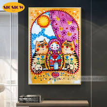 SIOSIOW-pintura de diamantes 5D Diy, dibujos animados, niña, gato, animales, taladro completo, muñecas rusas, mosaico bordado, novedad 2024 - compra barato