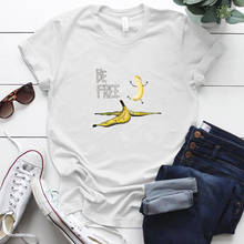 Be free camiseta feminina com estampa de banana, camiseta engraçada feminina manga curta casual, verão, praia, roupas estéticas femininas 2024 - compre barato