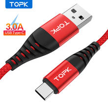 Кабель TOPK USB Type-C для телефонов iPhone Android с быстрой зарядкой 3.0, 3А, нейлоновый, 0.15-3 м 2024 - купить недорого