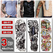 Tatuaje mecánico de manga de brazo grande para hombres y mujeres, pegatina de tatuaje temporal impermeable, brújula, arte corporal completo, tatuajes falsos, 3 unids/lote 2024 - compra barato