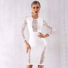 wholesale 2020 Newest Women dress Black and White Long sleeve Lace perspective Sexy Celebrity Cocktail party bandage dress 2024 - buy cheap