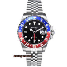 40mm PARNIS Sapphire Crystal GMT Automatic machinery movement luminous men's watches Blue & red bezel 2024 - buy cheap