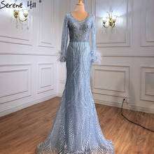 Serene Hill Blue Mermaid Luxury Evening Dresses Gowns Feather Beading Luxury Elegant For Women Party  Plus Size 2021 LA70968 2024 - buy cheap