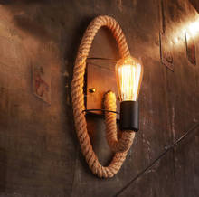 Luminária de parede industrial, luminária retrô de ferro com corda de cânhamo, vintage, para decoração de sala de estar, quarto, bar, e27 2024 - compre barato