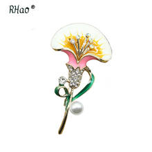 RHao Elegant Pink Enmale Lily Flower brooch pins for Women Wedding Dress Brooch jewelry accessories Men suit corsage hijab pins 2024 - buy cheap