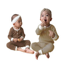 Crianças roupas de bebê algodão casa pijamas terno de duas peças meninos meninas manga longa camisa de fundo + calças 0-2y beibei qualidade roupas 2024 - compre barato