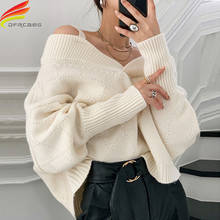 New 2020 Winter Sweater Women Off Shoulder V Neck White Sweaters And Pullovers Double Wear Long Sleeve Knitted Jumper Lady Tops 2024 - buy cheap