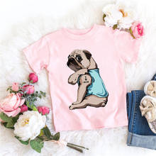 Camiseta con estampado con dibujo de perro para niños y niñas, ropa de manga corta con dibujo de perro I Love Mom, color rosa, Unisex, novedad de verano 2024 - compra barato