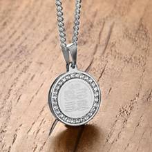 Islamic Religious Mantra Round Pendant Necklace Men's Women's Necklaces Metal Crystal Inlaid Pendant Accessories Party Jewelry 2024 - buy cheap